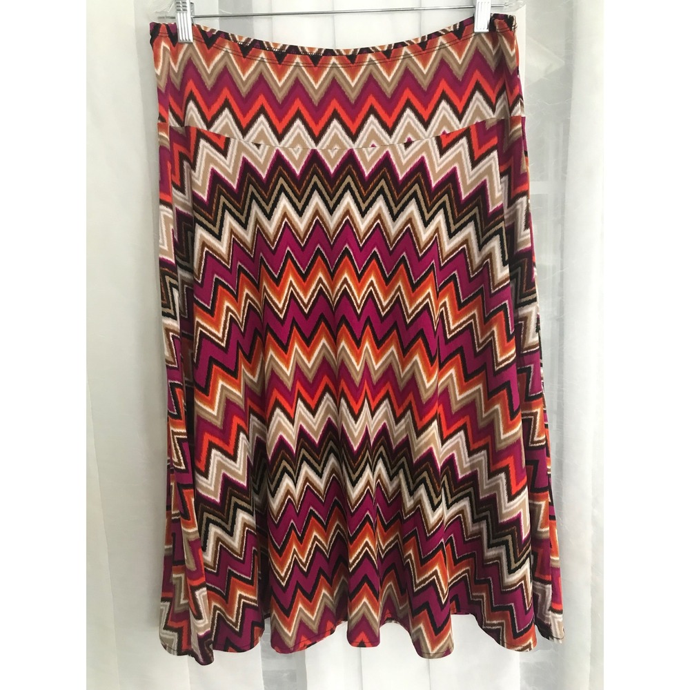 East 5th‎ Womens Chevron Zig Zag A-Line Midi Skirt Magenta Orange Brown Size L